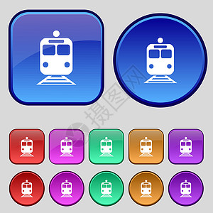 列图标符号 您设计时有一套12个旧的按钮 矢量隧道货物旅游铁路车轮旅行运输交通工具火车路线图片