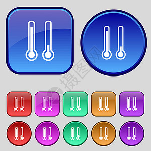 温度计温度图标符号 一组12个复式按钮 用于设计 矢量图片