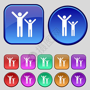 幸福家庭图标符号 一组12个旧按钮 用于设计 矢量图片