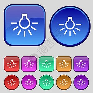 光灯灯泡图标符号 一组12个旧按钮用于设计 矢量图片