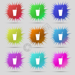 鸡尾酒图标符号 一组9个原针扣 矢量俱乐部柠檬派对庆典酒吧酒精餐厅瓶子果汁热带图片