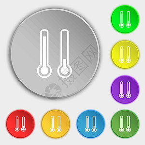 温度计温度图标符号 五个平板按钮上的符号 矢量图片
