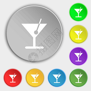 鸡尾酒图标符号 五个平板按钮上的符号 矢量图片
