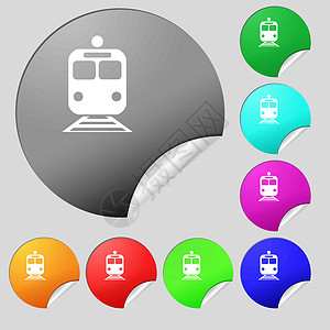 列图标符号 一组 8个多色圆环按钮 贴纸 矢量交通服务运输座位交通工具乘客机车铁路货物路线图片