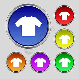 t恤衫图标符号 光亮彩色按钮上的圆形符号 矢量图片