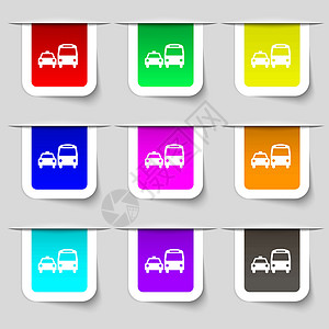 计程车图标符号 为您设计的多色现代标签集 矢量图片