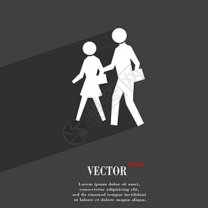 平坦的现代网络设计 有长阴影和文字空间 矢量Victor交通男人孩子们团体插图城市行人危险字形三角形图片