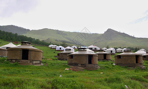 蒙古Ullanbaator附近的蒙古Yurts营地旅游房子旅行历史草地文化圆圈团体游牧民族场景图片