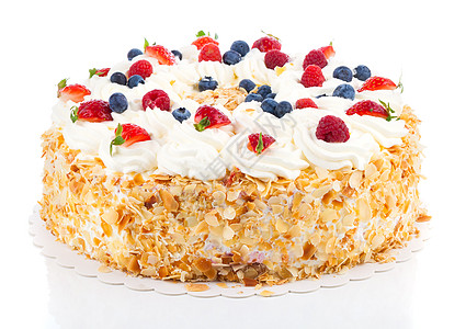 白奶油蛋糕与水果混合 以白色背景图片