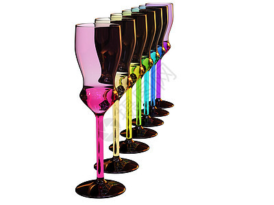 白上彩虹彩色眼镜列餐厅派对酒精液体白色饮料食物电脑渲染插图背景图片