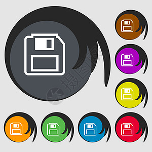 软软盘图标符号 八个彩色按钮上的符号 矢量图片