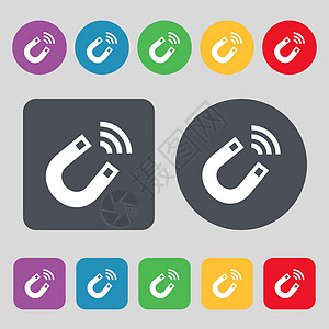 磁网图标符号 一组有12色按钮 平面设计 矢量图片