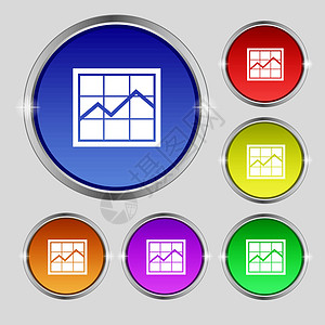 图表图标符号 光亮彩色按钮上的圆形符号 矢量金融网络信息数据统计收藏生长酒吧柱子插图图片