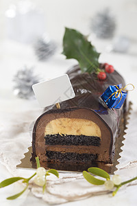 圣诞巧克力圆木饼糕点配料日志新年奢华食物美食盘子浆果庆典图片