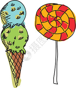 彩色甜食草图糖糖孩子们绘画硬糖特写视图冰淇淋背景图片
