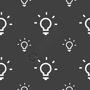 光灯 Idea 图标符号 灰色背景上的无缝模式 矢量灯泡插图标签令牌照明按钮质量力量邮票玻璃图片