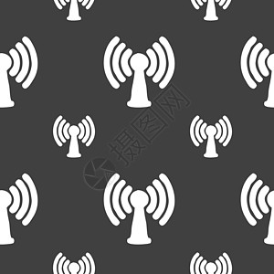 Wifi 互联网图标符号 在灰色背景上的无缝模式 矢量广播技术电脑天线全球热点网站路由器妻子电话图片
