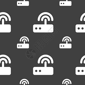 Wifi 路由器图标符号 灰色背景上的无缝模式 矢量技术金属数据互联网网关中心局域网港口工作宽带图片