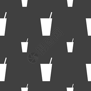 鸡尾酒图标标志 灰色背景上的无缝模式 韦克托酒吧庆典泡沫图标集稻草柠檬啤酒酒精饮料派对图片