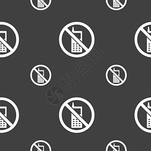 禁止使用移动电话图标符号 灰色背景上的无缝模式 矢量细胞插图招牌穿越禁令警报注意力安全指示牌徽章图片