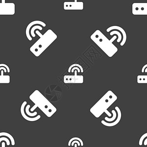 Wifi 路由器图标符号 灰色背景上的无缝模式 矢量局域网电讯插图安全电缆数据互联网技术港口天线图片