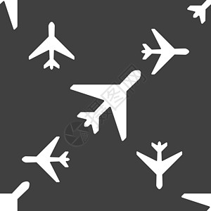 图标符号 灰色背景上的无缝模式 矢量天空空姐商业旅行运输航班飞机挡泥板护照航空公司图片