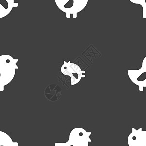 Bird 图标符号 在灰色背景上的无缝模式 矢量动物羽毛家禽小鸡工作室团体居住场地犯规翅膀图片