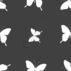 蝴蝶图标符号 灰色背景上的无缝模式 矢量电脑叶子君主绘画野生动物飞行翅膀曲线动物装饰图片