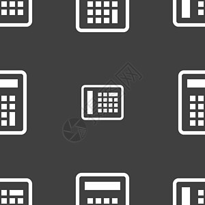 计算器图标标志 灰色背景上的无缝模式 韦克托教育时间标签金属金融人士经济电子数学按钮图片