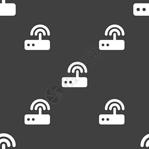 Wifi 路由器图标符号 灰色背景上的无缝模式 矢量工作局域网天线电讯防火墙插座办公室互联网技术插图图片