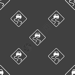 路滑图标标志 灰色背景上的无缝模式 矢量缠绕横幅预防驾驶安全控制危险电脑建造注意力背景图片