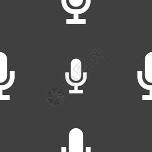 麦克风图标标志 灰色背景上的无缝模式 韦克托娱乐播送标签收音机观众乐器记录黑色岩石卡拉ok图片