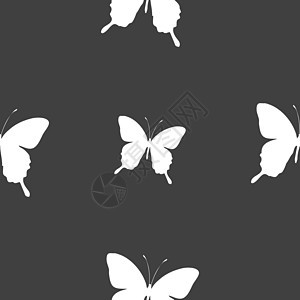 蝴蝶图标符号 灰色背景上的无缝模式 矢量君主飞行曲线叶子动物插图团体翅膀昆虫卡通片图片