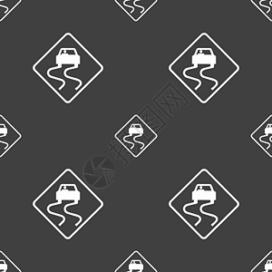 路滑图标标志 灰色背景上的无缝模式 矢量控制警告注意力横幅危险电脑三角形路标驾驶插图背景图片