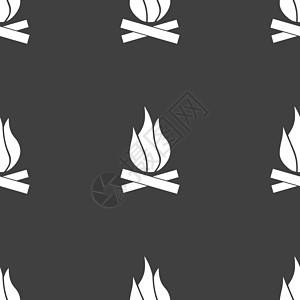 火点图标符号 灰色背景上的无缝模式 矢量夹子篝火营火互联网危险网络燃烧警告概念活力图片