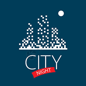 矢量标志夜间城市和月亮图片
