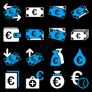 欧元银行业务和服务工具图标银行业信用现金情况行李硬币金融盒子援助背景图片