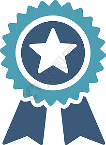 来自竞争和成功双彩双色图标集的保证图标质量庆典胜利星星邮票印章报酬徽章青色海豹图片