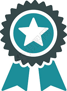 来自竞争和成功双彩双色图标集的保证图标金子徽章报酬勋章胜利蓝色印章标签质量文凭图片
