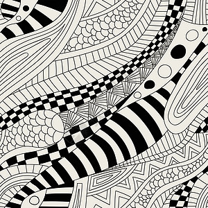 抽象的波浪天衣无缝模式海浪风格正方形手印涂鸦装饰品圆圈纺织品打印曲线图片
