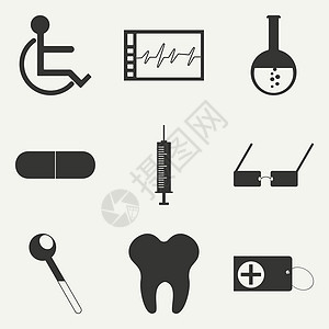 在黑白概念移动应用医学图标中平坦的黑色和白色概念图片