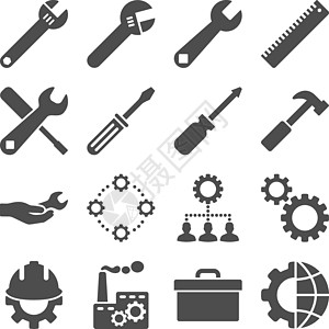 选项和服务工具图标集图示集配置维修扳手公司工具箱植物字形矢量车轮齿轮图片