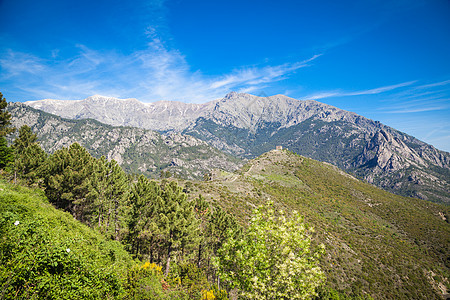 Corsica 陆地景观旅行山脉踪迹岩石爬坡蓝色峡谷绿色途径天空图片