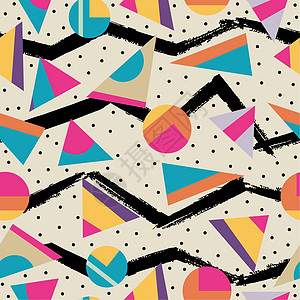 Retro 80s 无缝模式背景纺织品插图马赛克织物三角形艺术品流行音乐打印墙纸艺术图片
