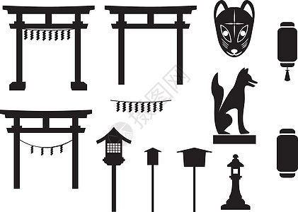 日式 日式门和月式的黑双影传统物体图片