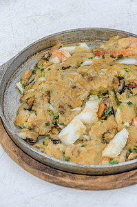 炒海鲜煎饼平底锅营养蔬菜牡蛎食物饼子贝类乌贼油炸午餐图片