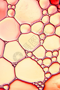 水中的丰富多彩的艺术油和肥皂泡沫橙子蓝色科学紫色宏观气体液体反射水滴细胞图片