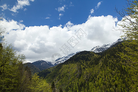 山山脉高地季节风景天空顶峰森林场景蓝色石头岩石图片