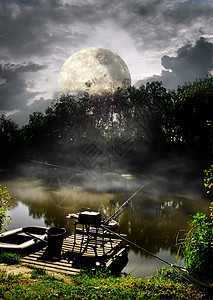 满月在河上日落生态池塘休息季节卫星阳光荒野爱好日出图片