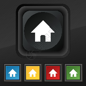 主页 主页图标符号 为您的设计设置黑色纹理上的五个色彩缤纷 时尚的按钮 向量互联网房子令牌菜单创造力网站角落插图艺术导航图片